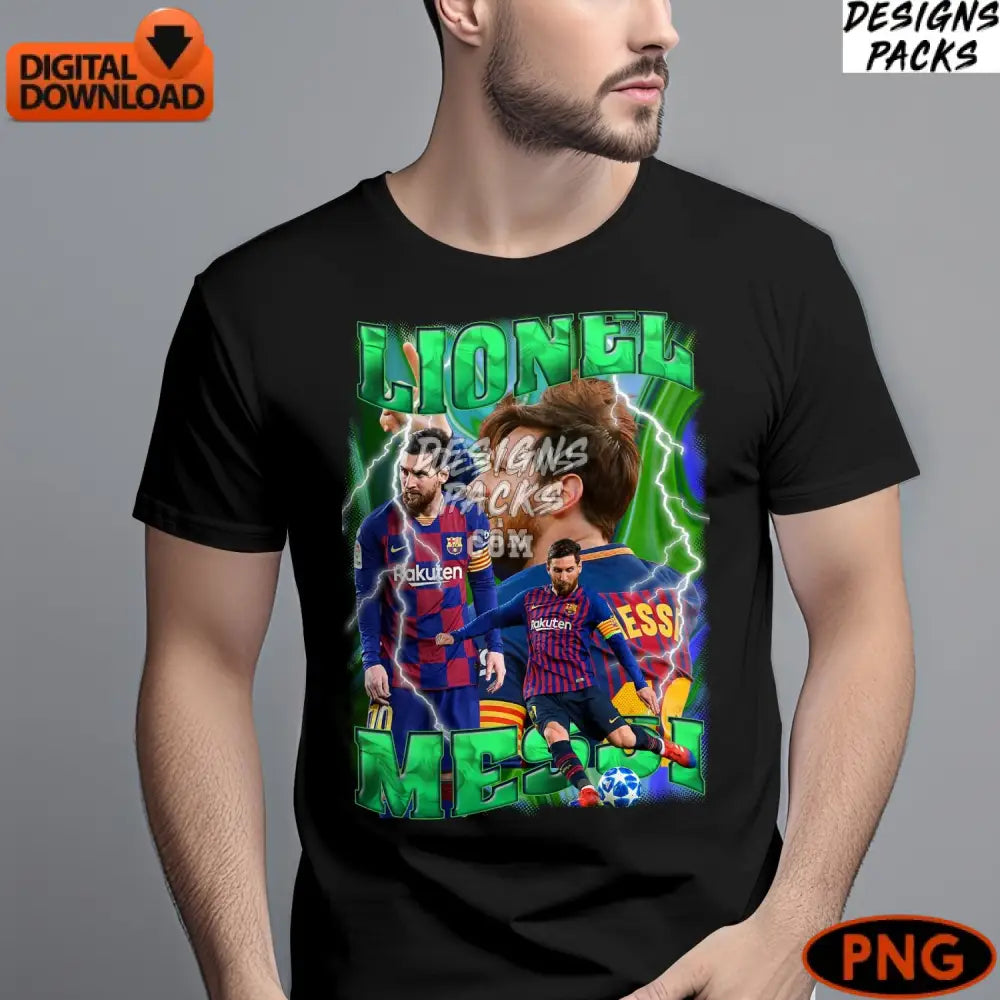 Lionel Messi Digital Artwork Png Barcelona Soccer Player Instant Download Sports