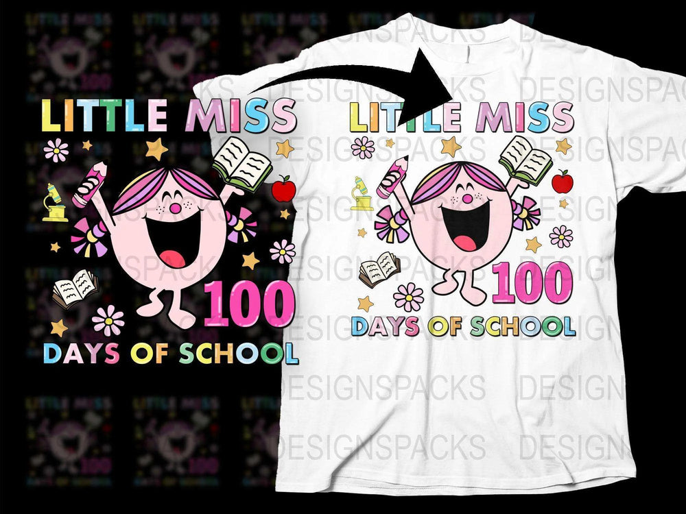 Little Miss 100 Days of School Celebration T-Shirt, Cute Kids' School Milestone Tee, Colorful Graphic Top for Girls