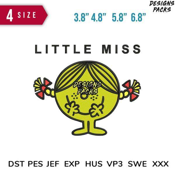Little Miss embroidery design in 4 sizes, compatible with DST PES JEF formats for instant download