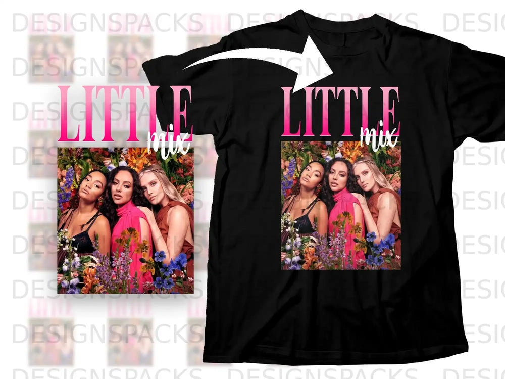 Black t-shirt featuring Little Mix with flowers.
