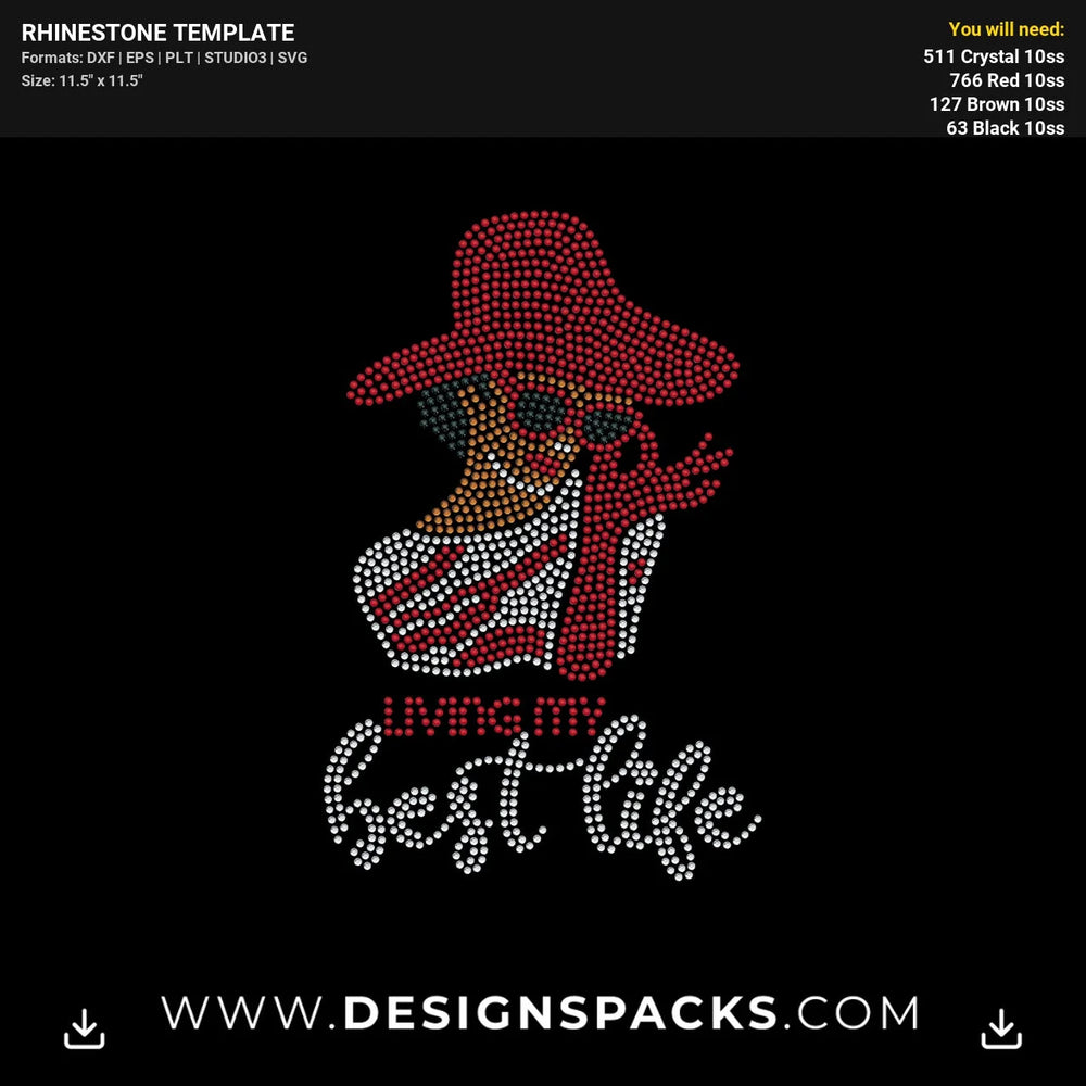 Living Best Life Woman Rhinestone Digital Template