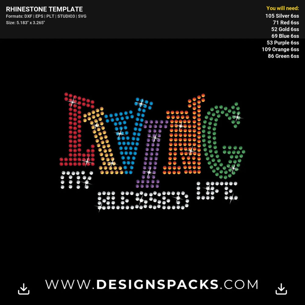 Living Blessed Life Mask Rhinestone Digital Template