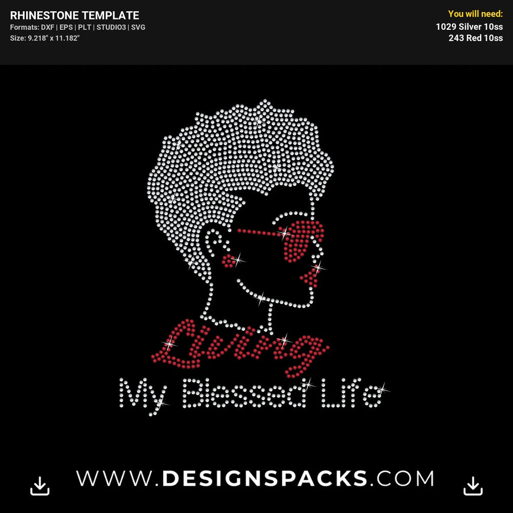 Living Blessed Life Woman Rhinestone Digital Template
