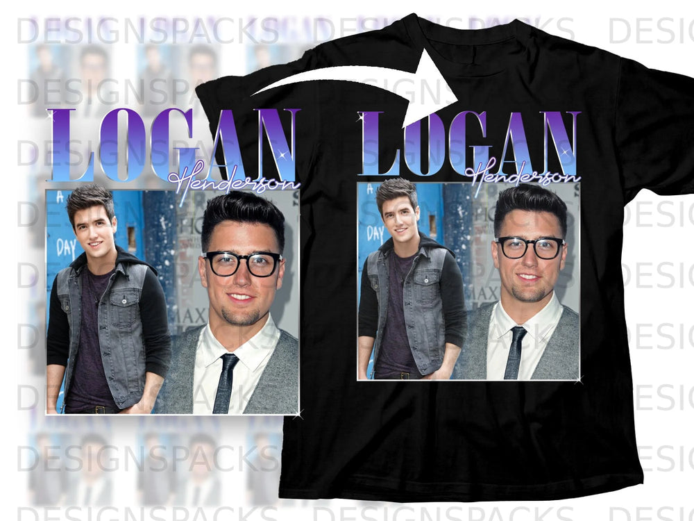 Black t-shirt with "Logan Henderson" graphic and two photos of Logan Henderson.