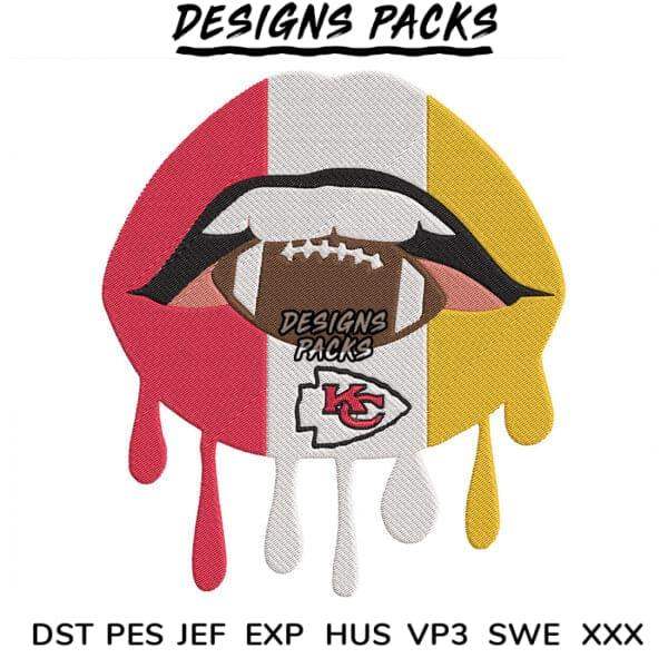 Kansas City Chiefs football lips embroidery design in DST PES formats for instant download