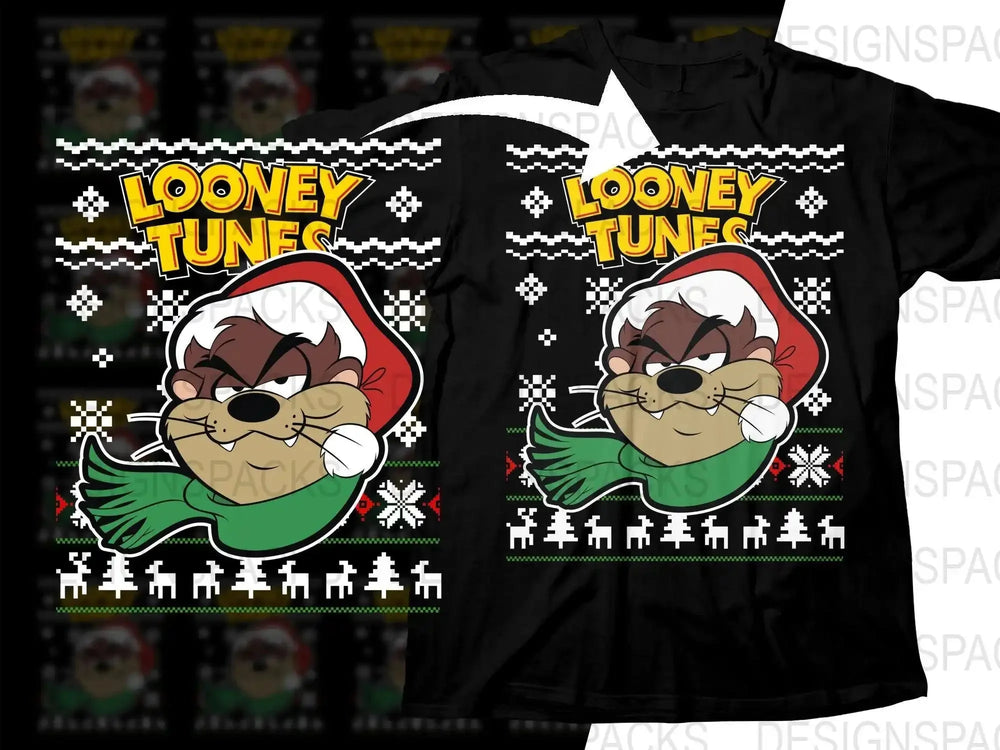 Looney Tunes Taz in Santa Hat and Scarf Christmas Png Digital Download