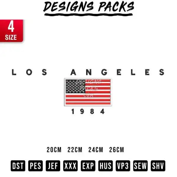 Los Angeles and Flag Embroidery Design 