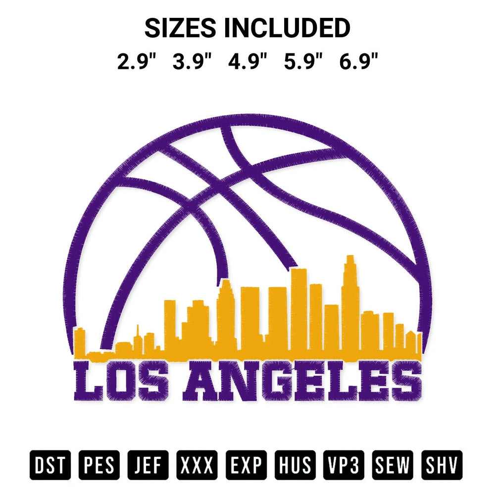 Los Angeles Basketball Skyline Embroidery Design
