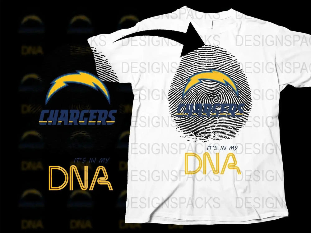 Chargers DNA Fingerprint Graphic T-Shirt, Sports Team Inspired Casual Wear, Unisex White Tee with Blue Arrow Design