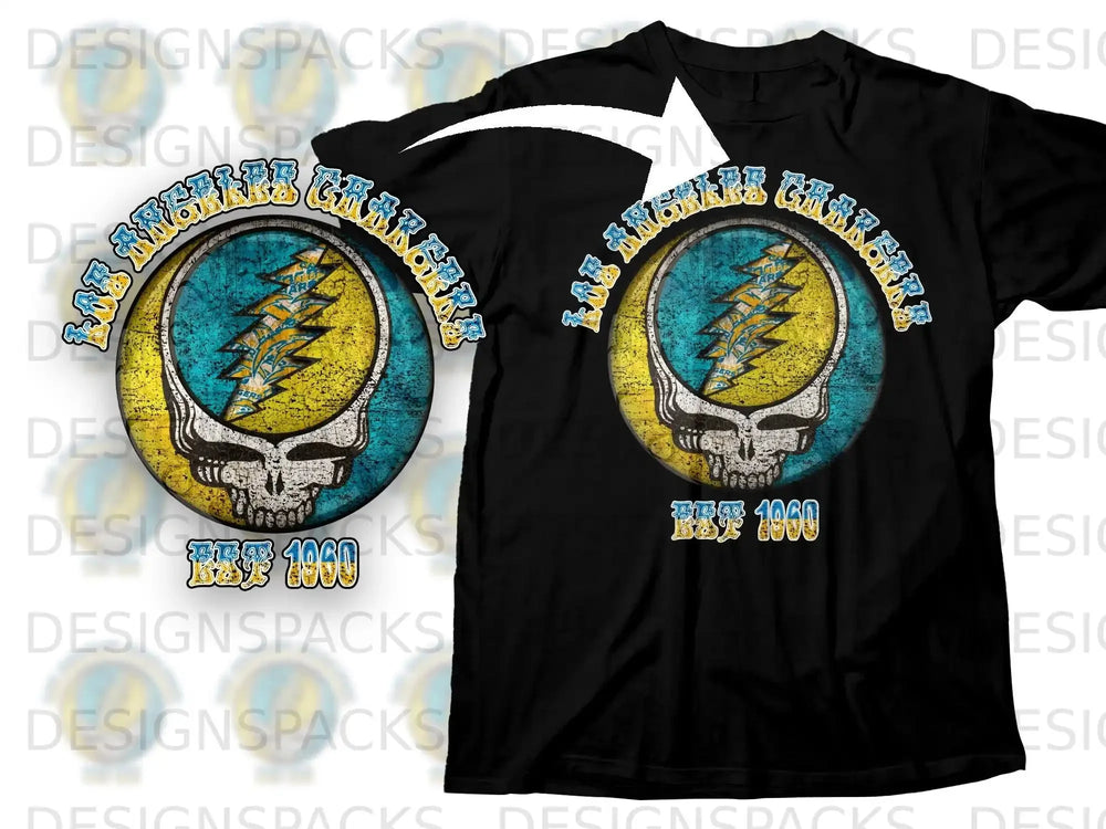 Los Angeles Chargers Est 1960 Skull Graphic T-shirt