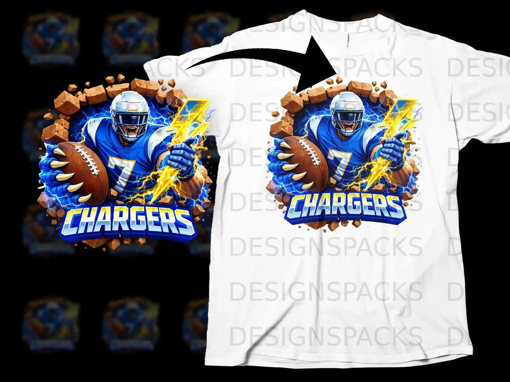 Electric Football Player Chargers Design T-Shirt