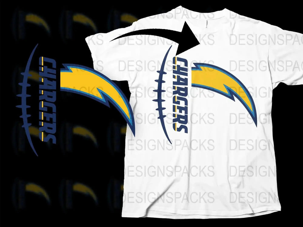 Chargers Inspired T-Shirt, Bold Lightning Graphic, Sports Fan Apparel, Casual White Tee