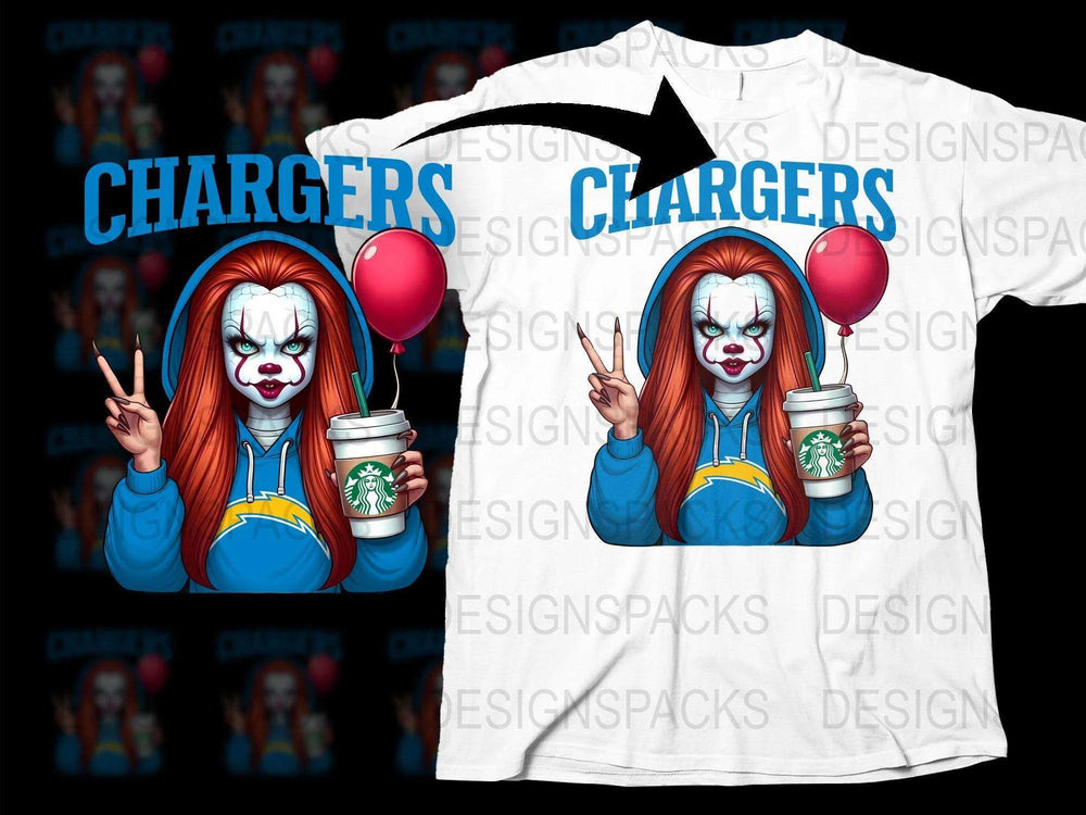 Clown Horror Parody T-Shirt, Chargers Fan Art, Funny Horror Movie Inspired Graphic Tee, Unique Gift Idea