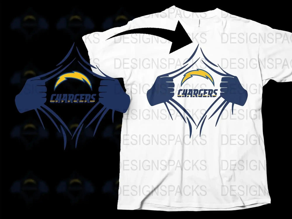 Chargers Football Team T-Shirt, Fan Apparel, Sports Graphic Tee, White and Blue, Unisex Clothing