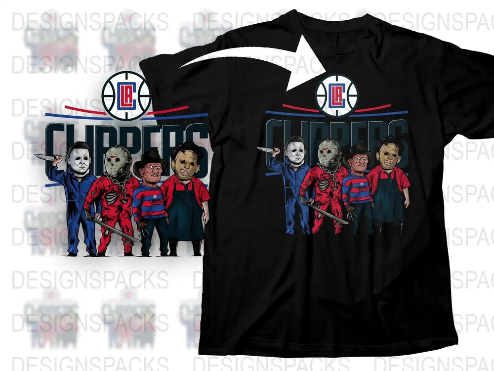 Los Angeles Chargers Horror Movie Characters Themed T-Shirt, Unique Fan Art, Halloween Special Edition Tee