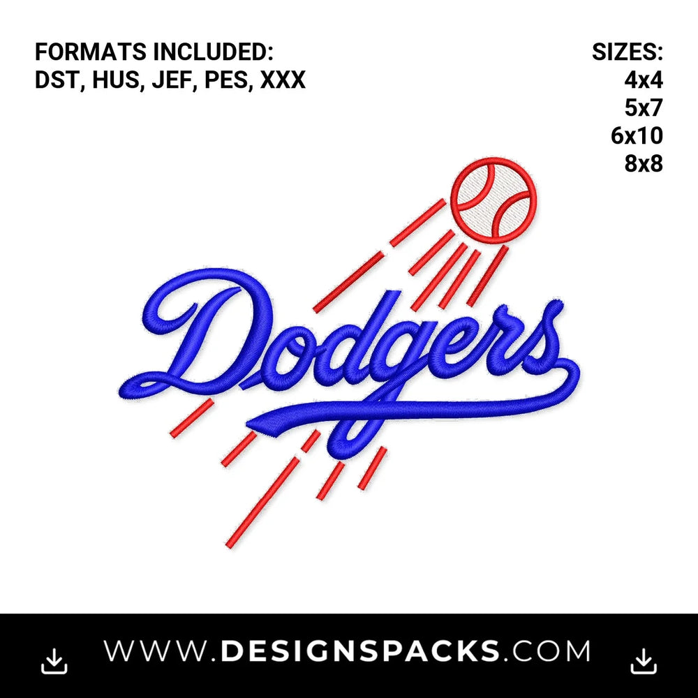 Los Angeles Dodgers Baseball Logo Embroidery Design - Instant digital download pattern at Designspacks.com