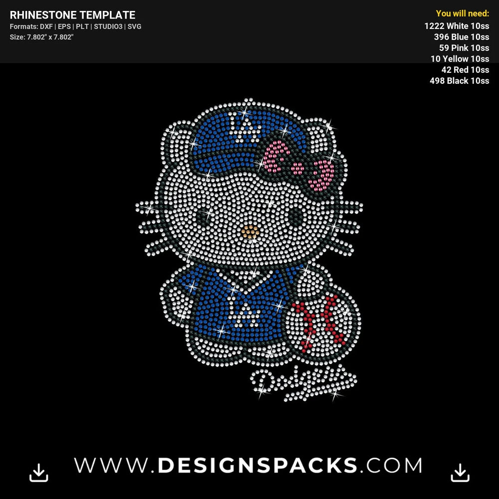 Los Angeles Dodgers Hello Kitty Rhinestone Digital Template