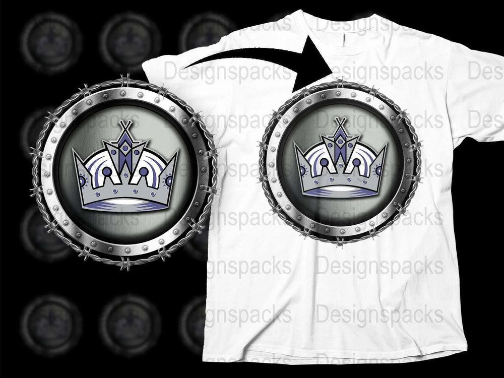 Gothic Crown Design T-Shirt, Silver Rivets Edge, Royal Emblem, Unisex Casual Wear, Black and White
