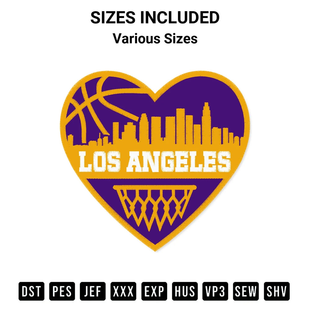 Los Angeles Lakers Basketball Heart Embroidery Design