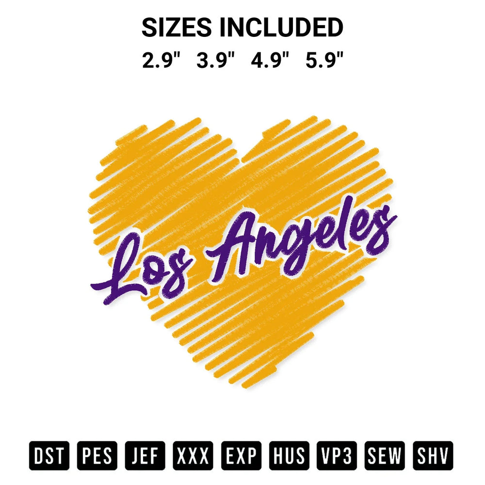 Los Angeles Love Heart Embroidery Design