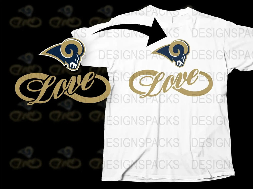 Los Angeles Rams Love Graphic T-Shirt, Sports Fan Apparel, Unisex White Tee with Team Logo.
