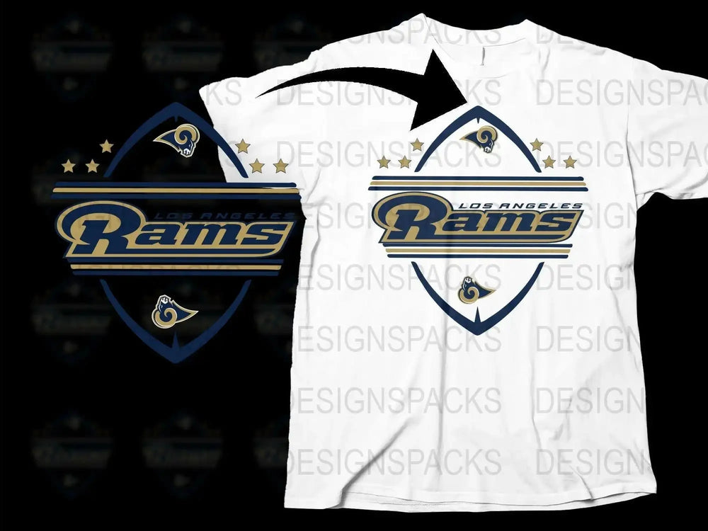 Los Angeles Rams Inspired Graphic T-Shirt, Sports Fan Apparel, Casual White Tee with Team Logo Design, Unisex Clothing