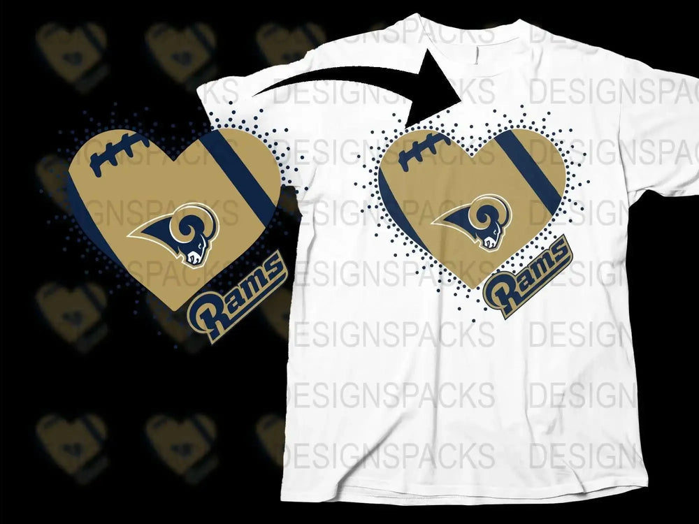 Los Angeles Rams Heart T-Shirt, NFL Team Graphic Tee, Football Fan Gift, Casual Sportswear