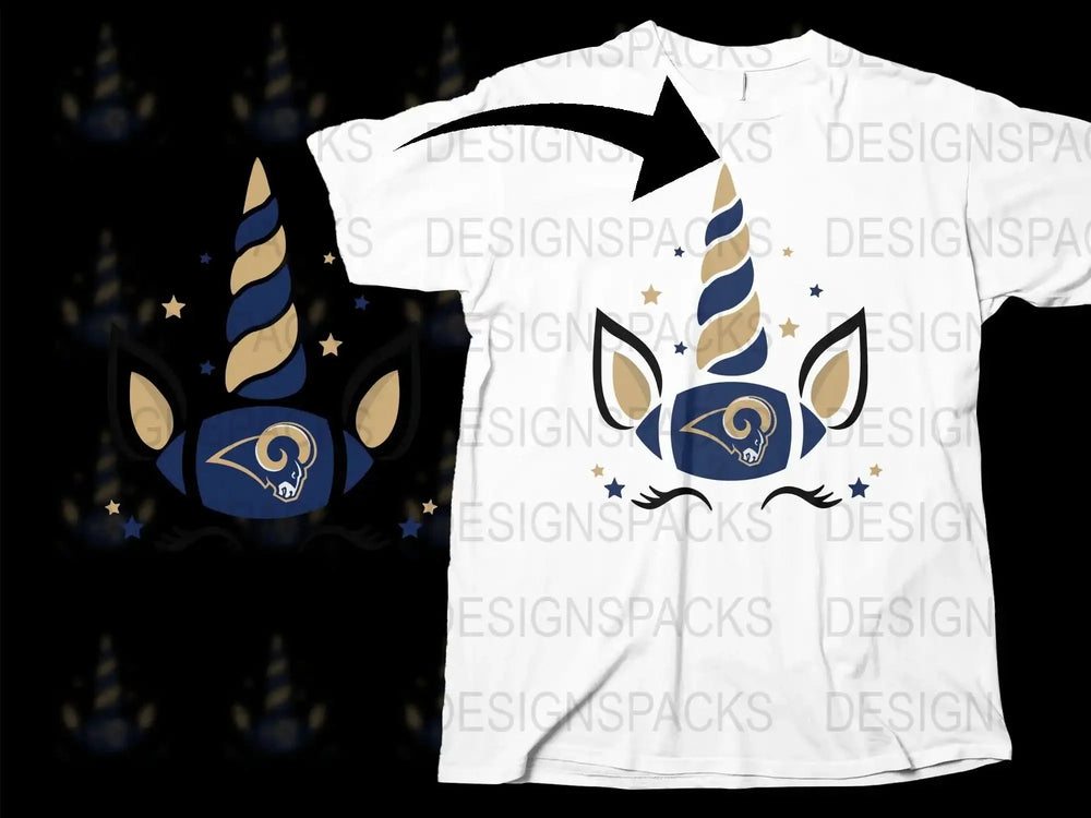 Magical Unicorn Fantasy T-Shirt, Mystical Blue and Gold Print, Star Accents, Kids and Adults Sizes Available