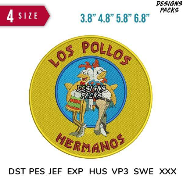 Los Pollos Hermanos embroidery design in 4 sizes, print-ready formats for DTG, DTF, and embroidery machines