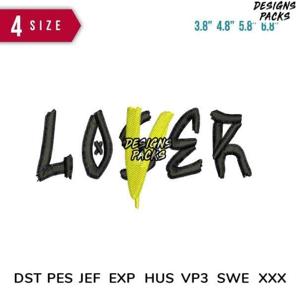 Embroidery design 'LOVER' with yellow heart, 4 sizes, DST PES JEF formats for instant download