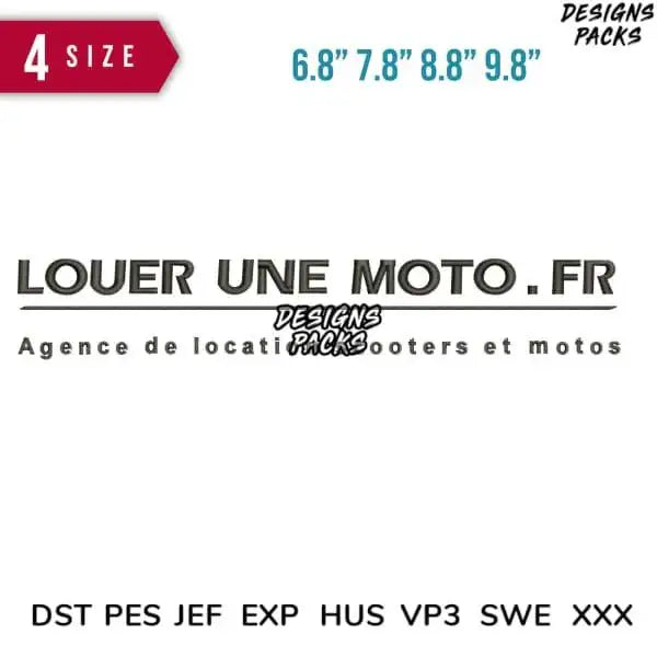 French motorcycle rental logo design in multiple sizes, embroidery formats DST PES JEF for instant download