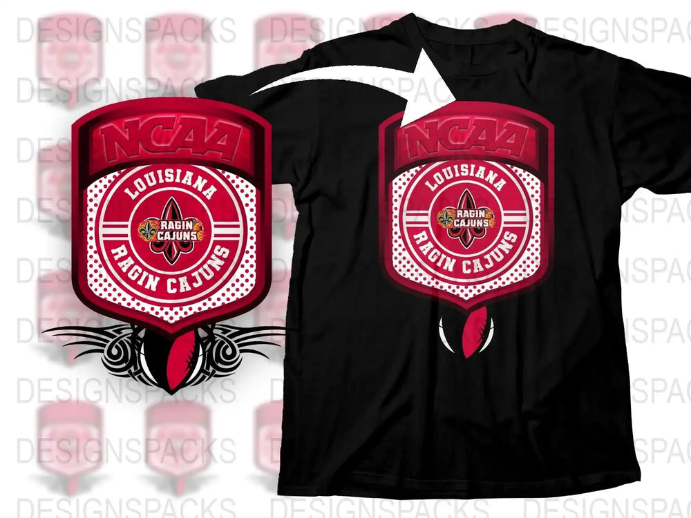 Louisiana Ragin' Cajuns NCAA T-Shirt, College Sports Fan Apparel, Black Red Team Gear