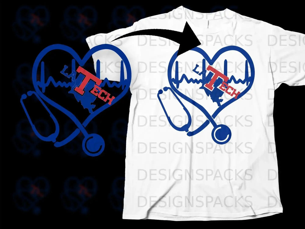 LA Tech Heartbeat Design Stethoscope Graphic Shirt