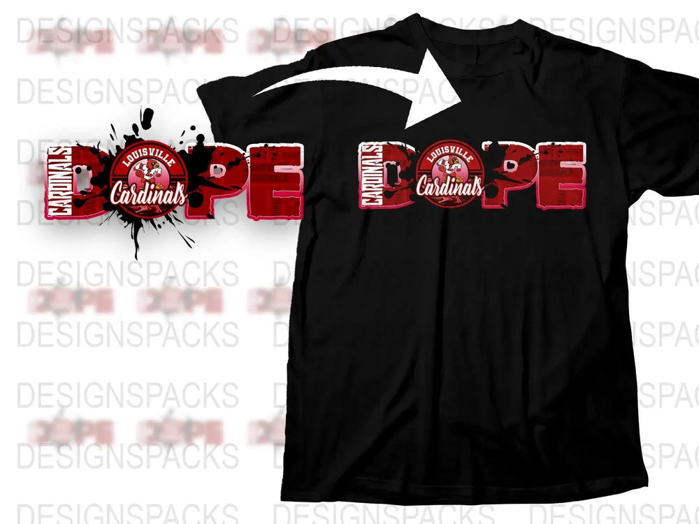 Louisville Cardinals Hope Text Splatter Design T-Shirt, Black Cotton Tee, College Sports Apparel, Fan Gift Idea