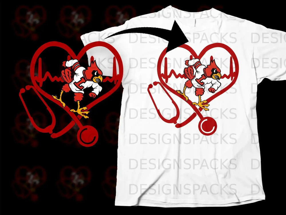 Heartbeat Cardinal Stethoscope Medical Themed Shirt
