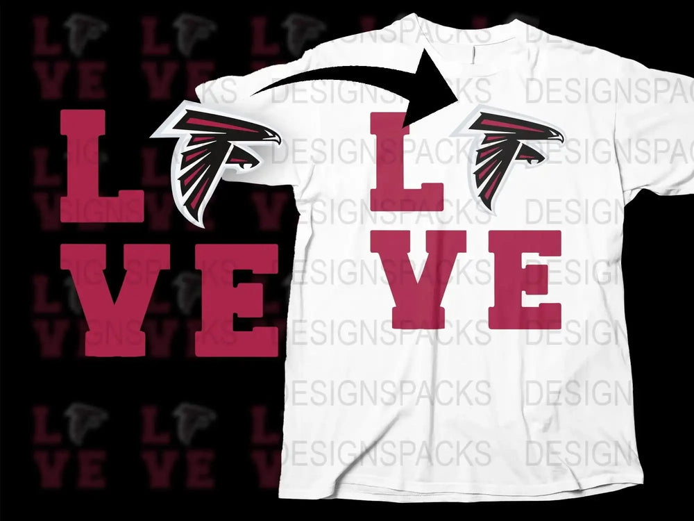 Atlanta Falcons Love T-Shirt, Football Team Fan Apparel, Unisex White Graphic Tee, Sports Gift Idea