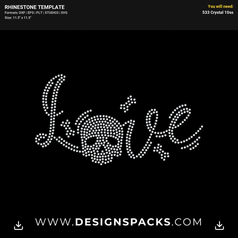 Love Bone Skull Head Rhinestone Digital Template