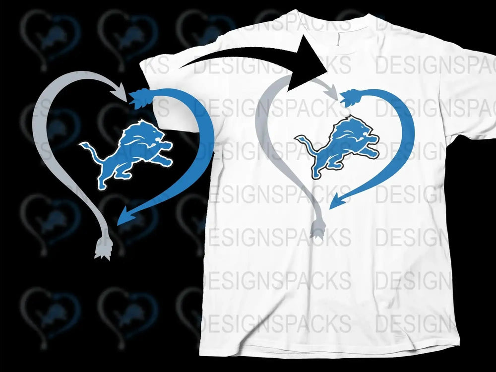 Graphic Lion Heart T-shirt, Stylish Blue and White Lion Design, Casual Unisex Tee