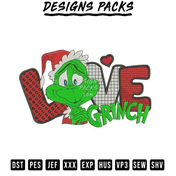 Love Grinch Embroidery Design 3.8" 4.8" 5.8" 6.8"