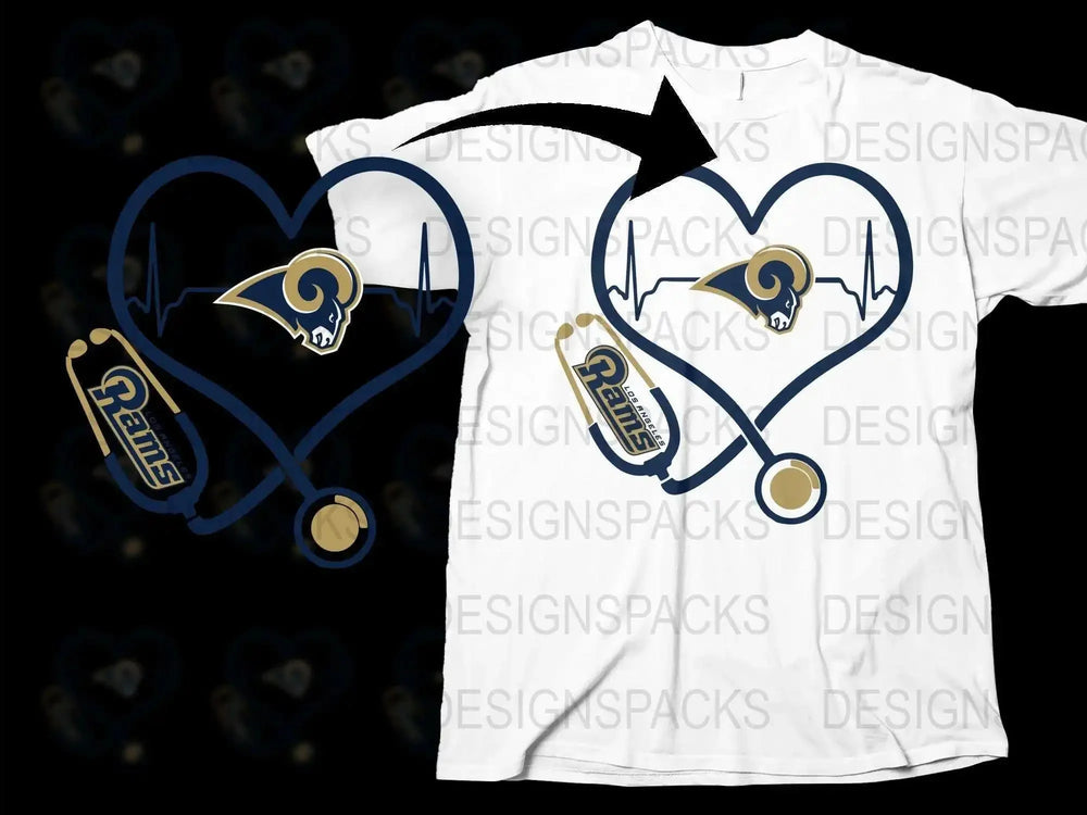 Sports Team T-Shirt with Heartbeat Design, Los Angeles Rams Graphic Tee, Unisex Casual Wear