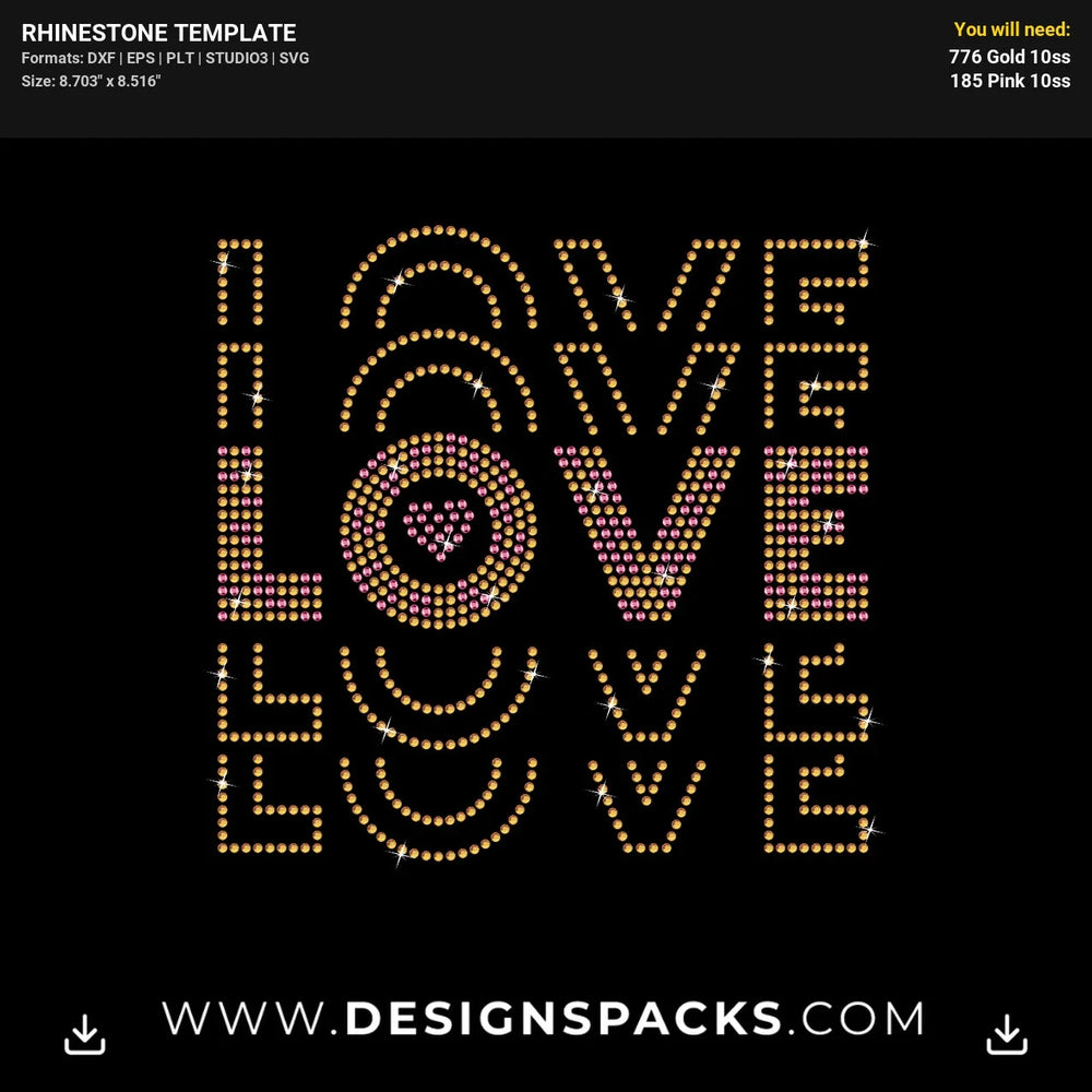 Love Heart Three Lines Rhinestone Digital Template