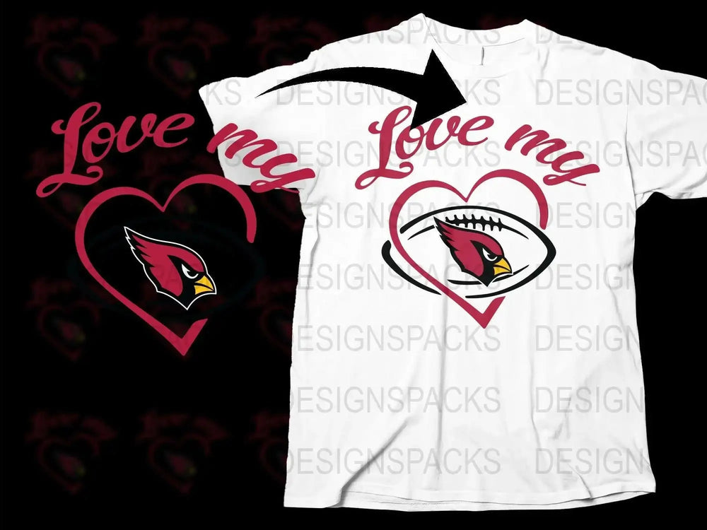 Love My Team T-Shirt, Arizona Cardinals Fan Gear, Football Heart Design, Sporty Casual Wear