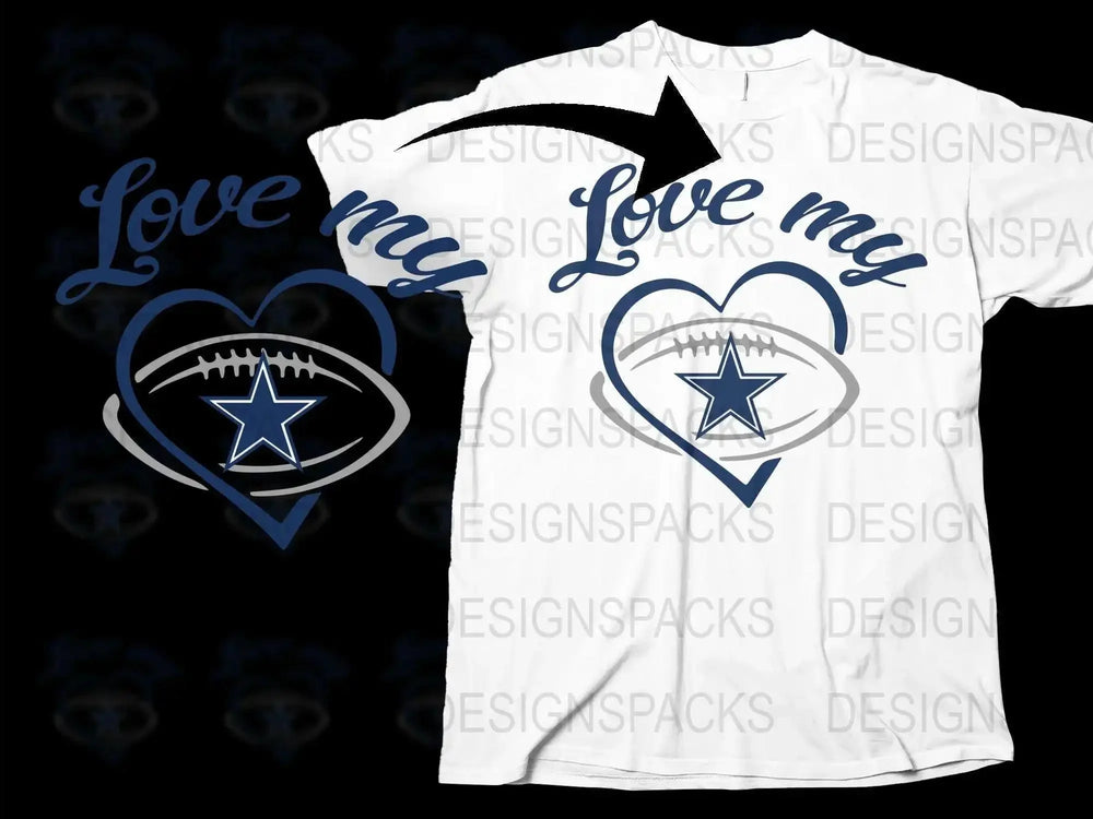 Love My Team Sports Fan T-Shirt, Dallas Star Graphic, Football Season Tee