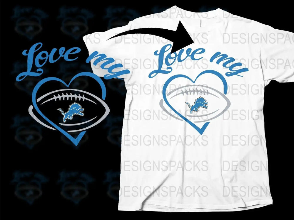 Love My Detroit Lions T-Shirt, Football Heart Graphic Tee, Sports Fan Apparel, Unisex White Shirt