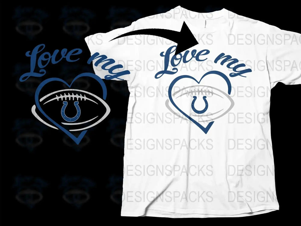 Indianapolis Football Love My Team T-shirt, Heart and Sports Graphic Tee, Unisex White Shirt