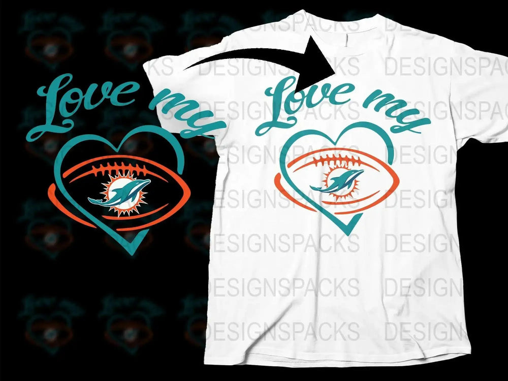 Love My Team T-Shirt, Sports Heart Design, Miami Dolphins Fan Tee, Graphic Football Shirt