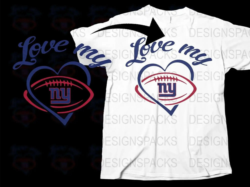 Love My NY Football Heart Design T-Shirt, Sports Fan Graphic Tee, Unisex Adult Fashion