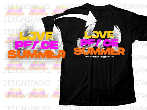 Love Peace Summer Design with Doves Png Digital Download