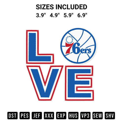 Love Philadelphia 76Ers Embroidery Design