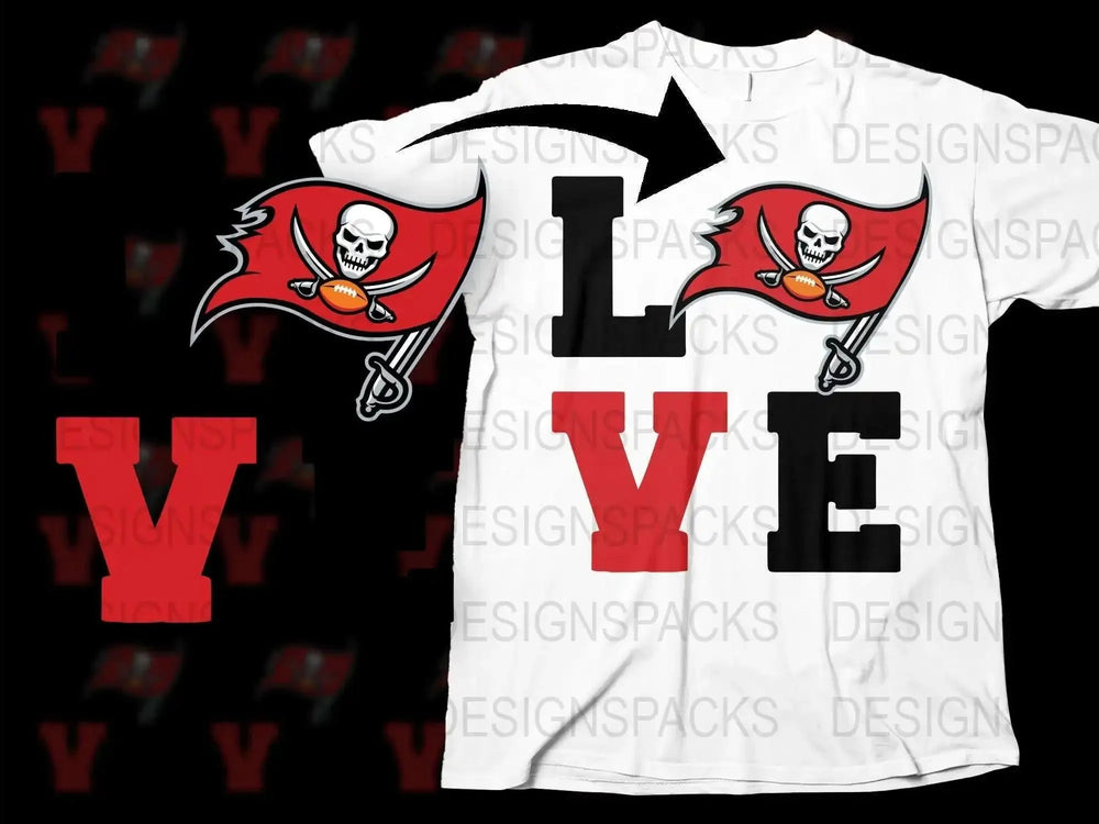 Pirate Love T-Shirt, Skull and Swords Graphic, Bold Red Black White Design, Casual Streetwear, Unisex Adult Clothing